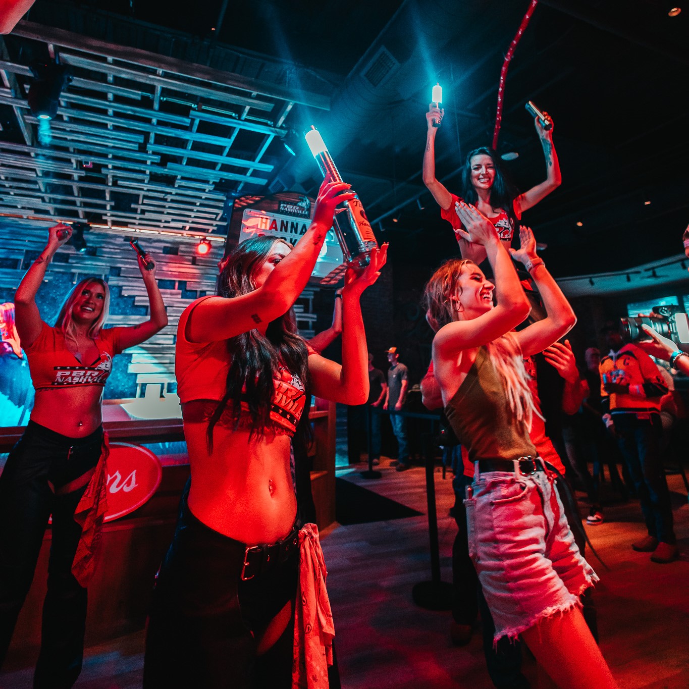 Buckle Bunnies with guests at PBR Cowboy Bar Nashville.