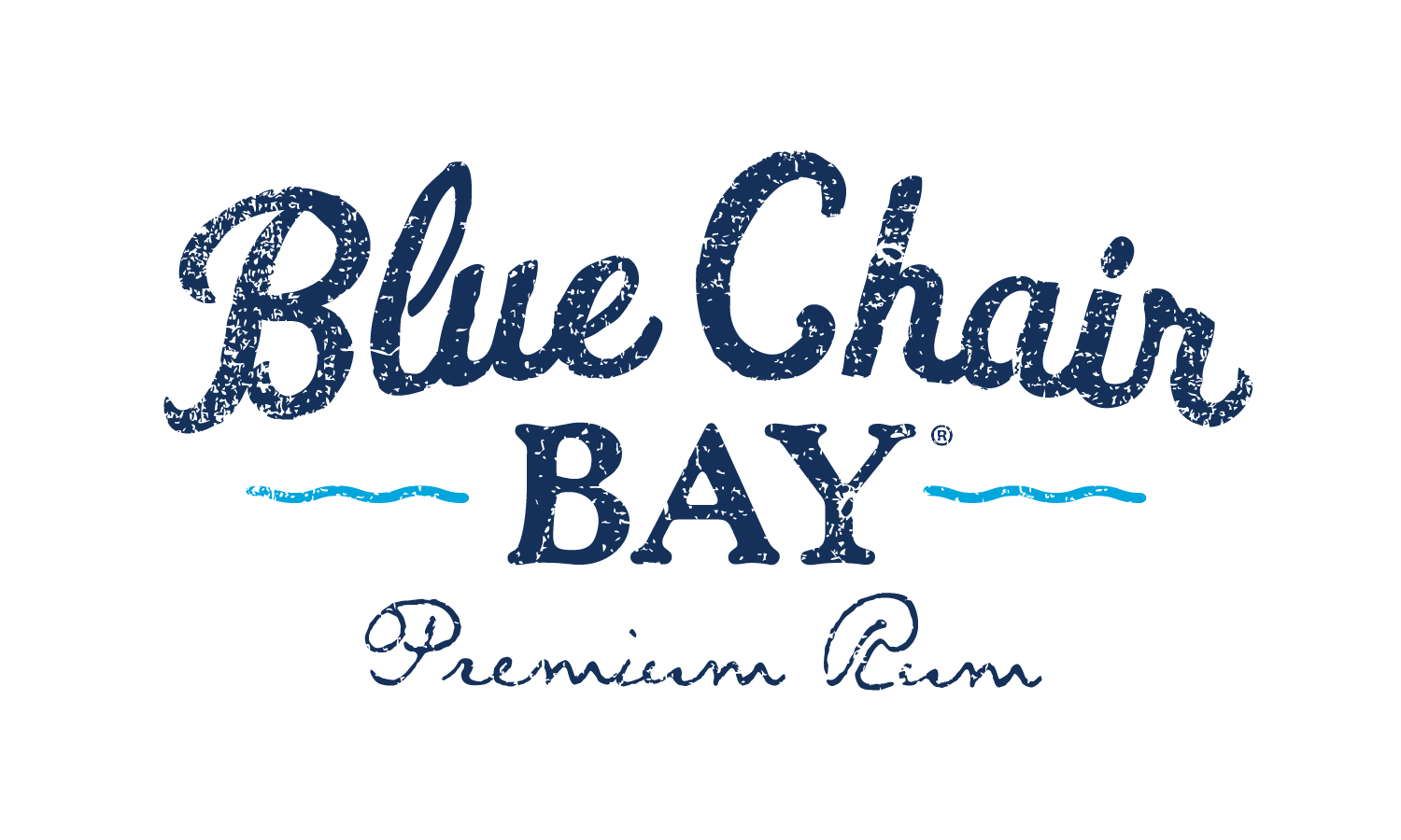 Blue Chair Bay Rum logo with blue script text Blue Chair Premium Bay Premium Rum and light blue wave